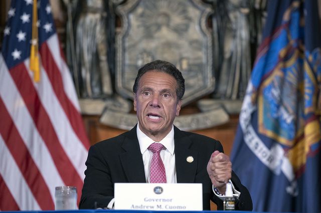 Governor Andrew Cuomo at a press briefing in Albany.